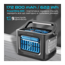 Зарядна станція універсальна Promate PowerMine-600 W, 172800 mAh, 622 Wh, 2 розетки 230 V Black